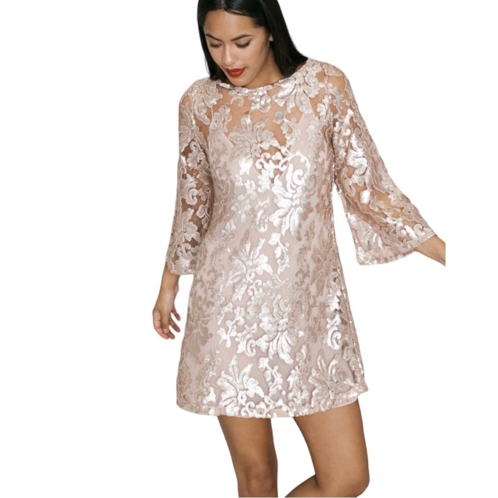 Mango | Sheer Sequin Mini Dress with 3/4 Flared Sleeves